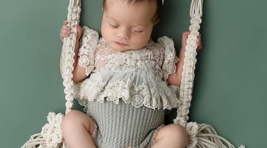 Whimsical Wooden Swing: Perfect Newborn Photo Prop for Heartfelt Memories