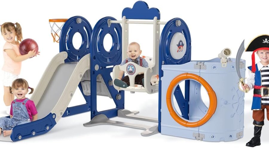 Ahoy, Adventure Awaits: A Review of the BIERUM 5 in 1 Pirate Ship Slide and Swing Set for Little Explorers!