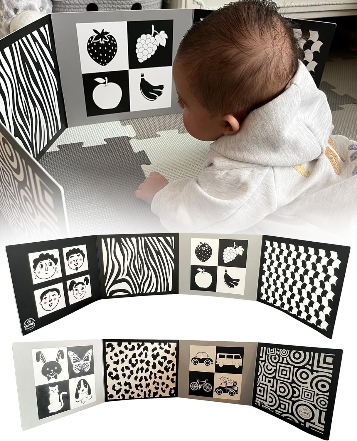 Read more about the article Playful Patterns: A Review of the Supersized Black and White Baby Board for Tummy Time Fun